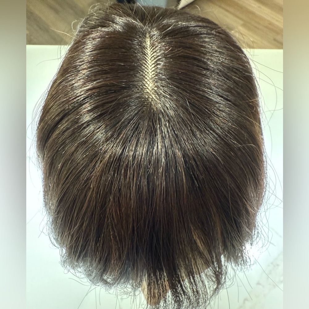 💯% 8-10” HUMAN Topper with Bangs, Dark Brown - Picture 4 of 8